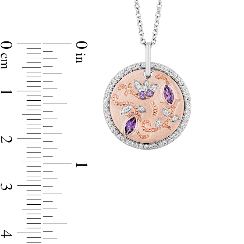 Enchanted Disney Rapunzel Amethyst and 1/5 CT. T.W. Diamond Pendant in Sterling Silver and 10K Rose Gold – 19"