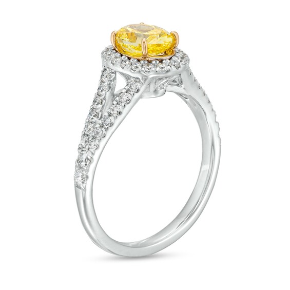 1-1/2 CT. T.w. Certified Oval Yellow Lab-Grown Diamond Frame Split Shank Engagement Ring in 14K White Gold