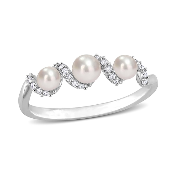 3.0-4.0mm Baroque Freshwater Cultured Pearl and 1/10 CT. T.w. Diamond Twist Shank Ring in 14K White Gold