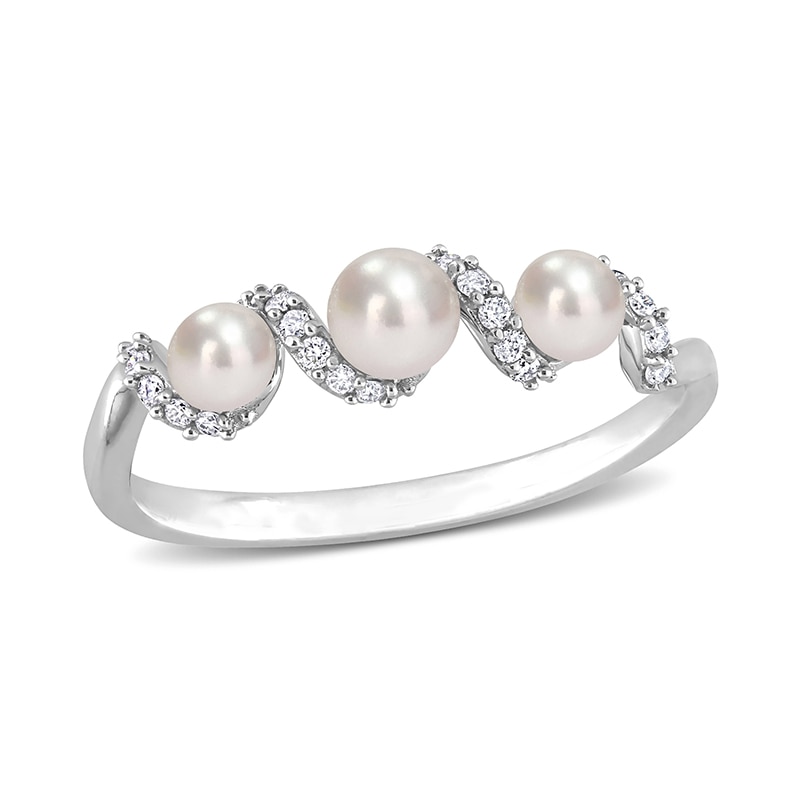 Main Image 1 of 3.0-4.0mm Baroque Freshwater Cultured Pearl and 1/10 CT. T.W. Diamond Twist Shank Ring in 14K White Gold