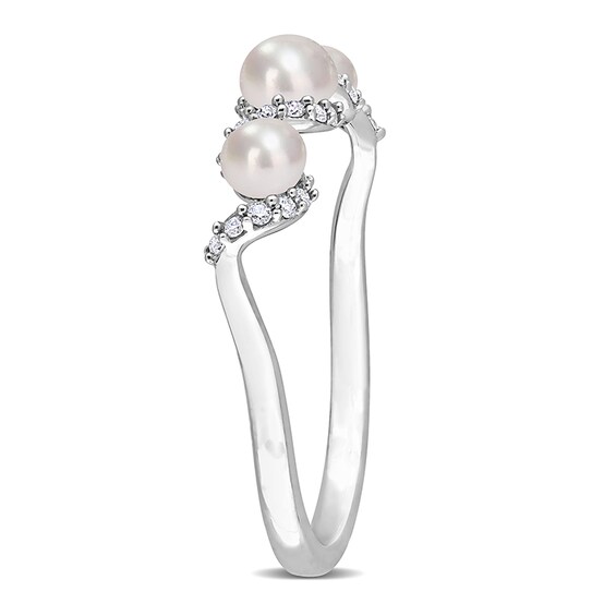 3.0-4.0mm Baroque Freshwater Cultured Pearl and 1/10 CT. T.w. Diamond Twist Shank Ring in 14K White Gold