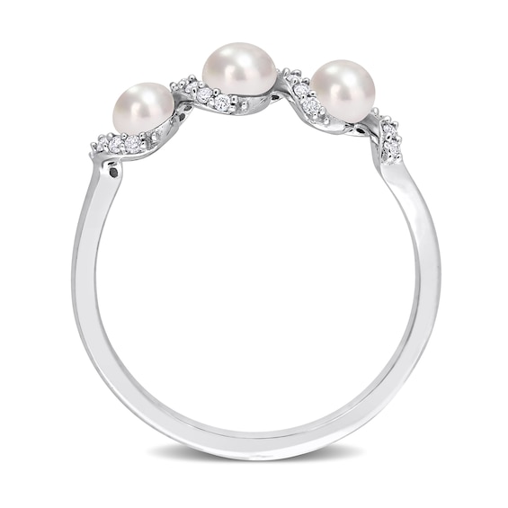 3.0-4.0mm Baroque Freshwater Cultured Pearl and 1/10 CT. T.w. Diamond Twist Shank Ring in 14K White Gold