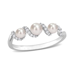 3.0-4.0mm Baroque Freshwater Cultured Pearl and 1/10 CT. T.W. Diamond Twist Shank Ring in 14K White Gold