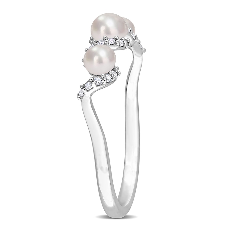 Main Image 4 of 3.0-4.0mm Baroque Freshwater Cultured Pearl and 1/10 CT. T.W. Diamond Twist Shank Ring in 14K White Gold