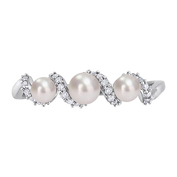 3.0-4.0mm Baroque Freshwater Cultured Pearl and 1/10 CT. T.w. Diamond Twist Shank Ring 14K White Gold