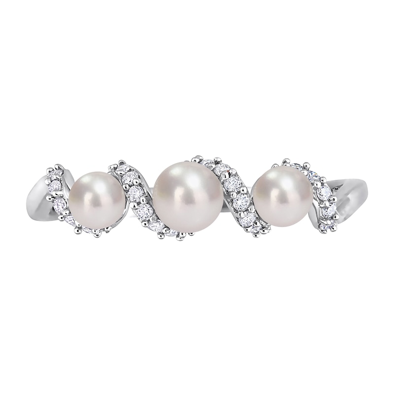 Main Image 5 of 3.0-4.0mm Baroque Freshwater Cultured Pearl and 1/10 CT. T.W. Diamond Twist Shank Ring in 14K White Gold