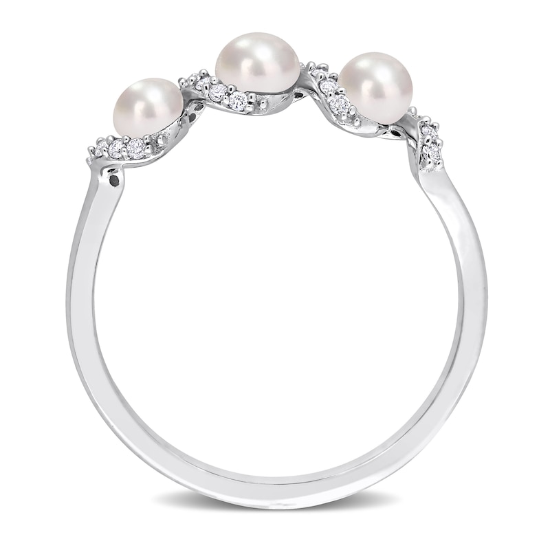 Main Image 6 of 3.0-4.0mm Baroque Freshwater Cultured Pearl and 1/10 CT. T.W. Diamond Twist Shank Ring in 14K White Gold