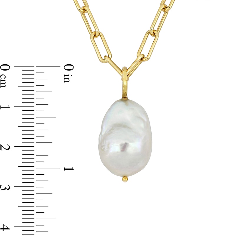 Main Image 3 of 13.0-13.5mm Baroque Freshwater Cultured Pearl Paper Clip Necklace in Sterling Silver with 18K Gold Plate