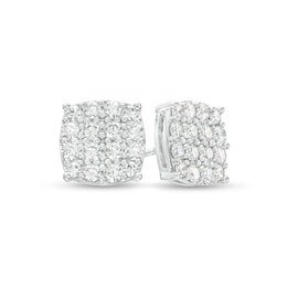 1 CT. T.W.  Cushion-Shaped Lab-Grown Multi-Diamond Stud Earrings in 14K White Gold (F/SI2)