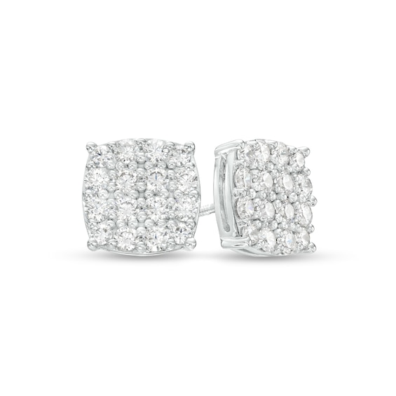 1 CT. T.w. Cushion-Shaped Lab-Grown Multi-Diamond Stud Earrings in 14K White Gold (F/Si2)