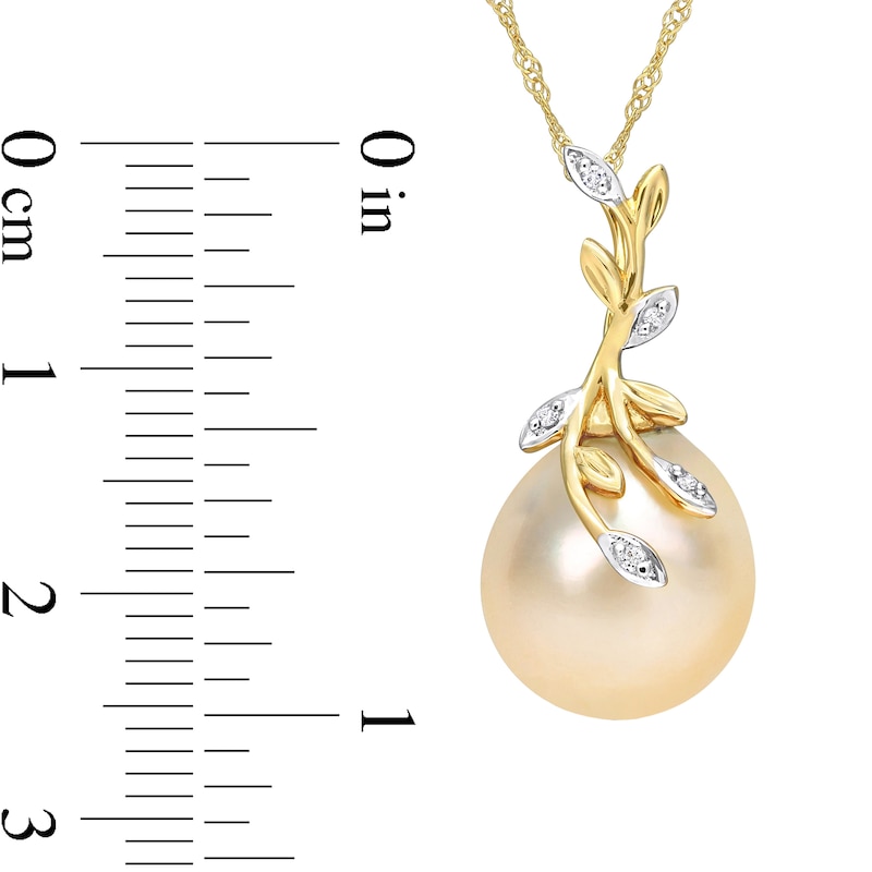Main Image 3 of 12.0-12.5mm Baroque Golden South Sea Cultured Pearl and Diamond Accent Vine Pendant in 14K Gold-17&quot;