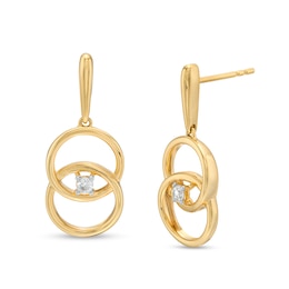 You Me Us 1/10 CT. T.W. Diamond Solitaire Intertwined Double Circle Drop Earrings in 10K Gold