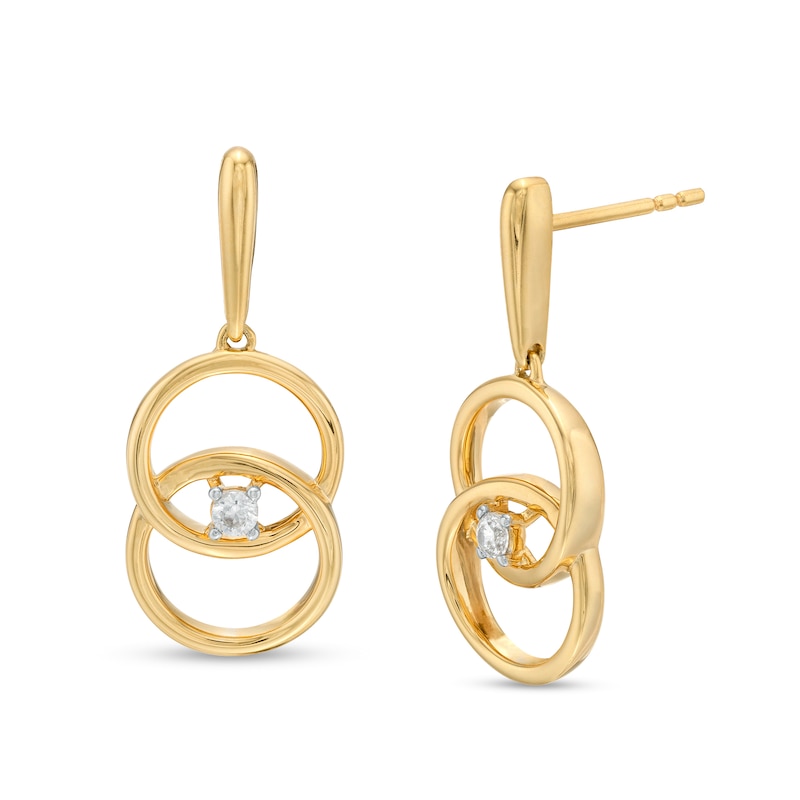 Main Image 1 of You Me Us 1/10 CT. T.W. Diamond Solitaire Intertwined Double Circle Drop Earrings in 10K Gold