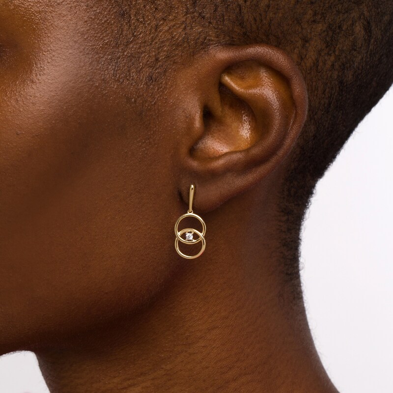 Main Image 2 of You Me Us 1/10 CT. T.W. Diamond Solitaire Intertwined Double Circle Drop Earrings in 10K Gold