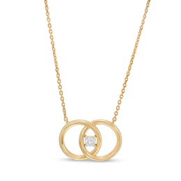 You Me Us 1/10 CT. Diamond Solitaire Intertwined Double Circle Necklace in 10K Gold – 19&quot;