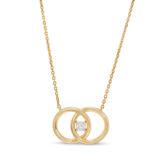 You Me Us 1/10 CT. Diamond Solitaire Intertwined Double Circle Necklace in 10K Gold â 19"