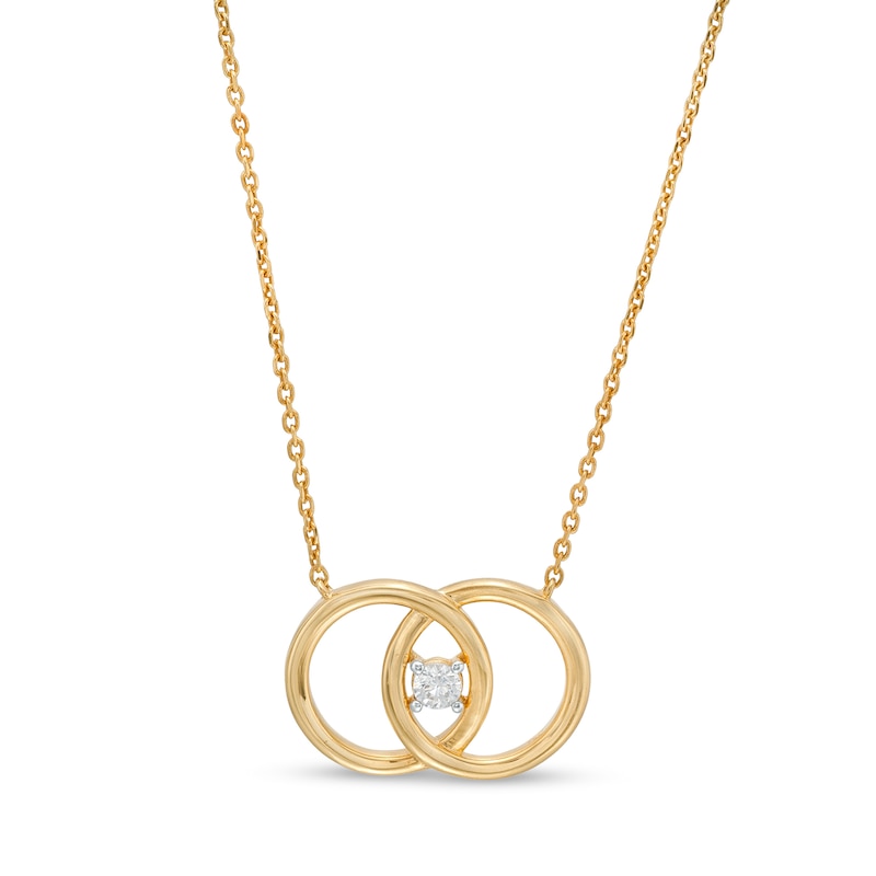 You Me Us 1/10 CT. Diamond Solitaire Intertwined Double Circle Necklace in 10K Gold – 19"