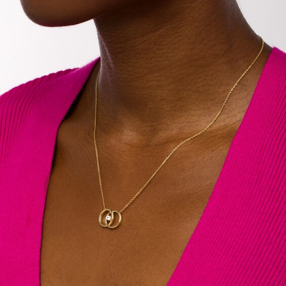 You Me Us 1/10 CT. Diamond Solitaire Intertwined Double Circle Necklace in 10K Gold â 19"