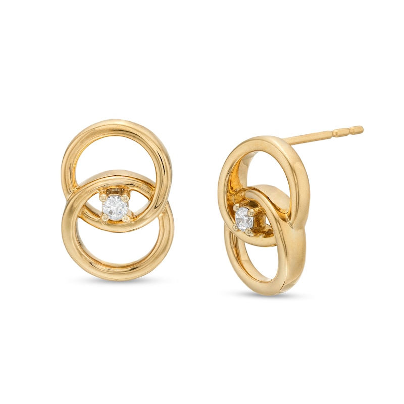 Main Image 1 of You Me Us 1/10 CT. T.W. Diamond Solitaire Intertwined Double Circle Stud Earrings in 10K Gold