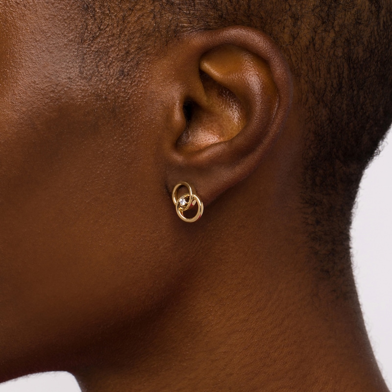Main Image 2 of You Me Us 1/10 CT. T.W. Diamond Solitaire Intertwined Double Circle Stud Earrings in 10K Gold
