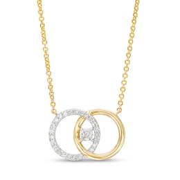 You Me Us 1/4 CT. Diamond Intertwined Double Circle Necklace in 10K Gold – 19&quot;