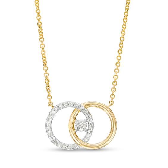 You Me Us 1/4 CT. Diamond Intertwined Double Circle Necklace in 10K Gold â 19"