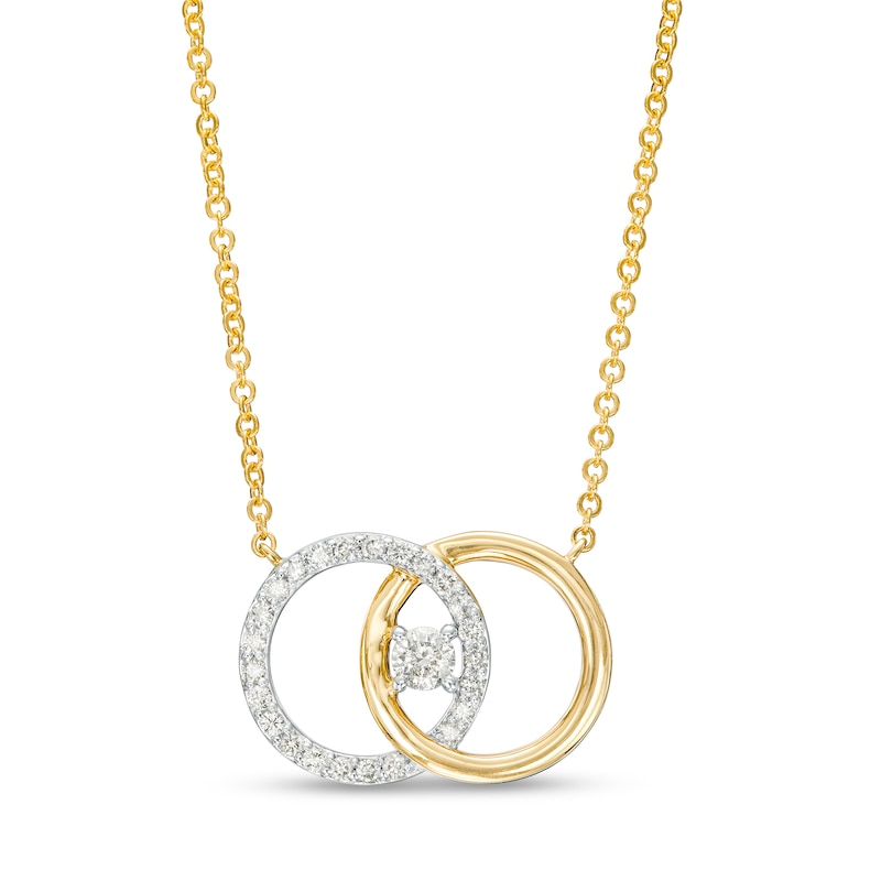 You Me Us 1/4 CT. Diamond Intertwined Double Circle Necklace in 10K Gold – 19"