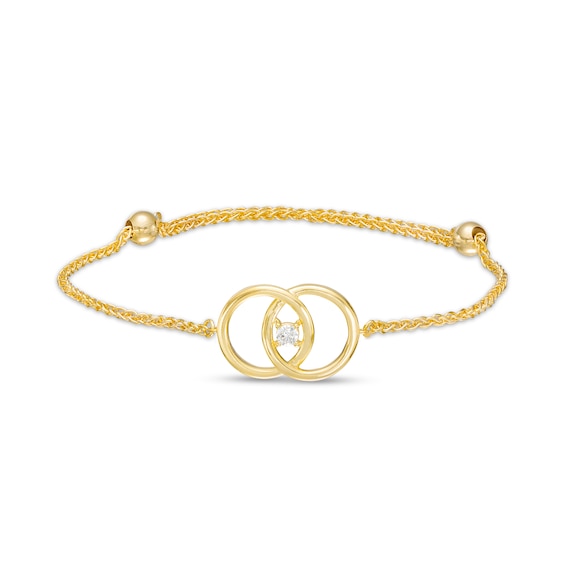 You Me Us 1/10 CT. Diamond Solitaire Intertwined Double Circle Bolo Bracelet in 10K Gold â 9"