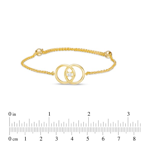 You Me Us 1/10 CT. Diamond Solitaire Intertwined Double Circle Bolo Bracelet in 10K Gold â 9"