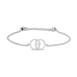 You Me Us 1/3 CT. T.W. Diamond Intertwined Double Circle Bolo Bracelet in 10K White Gold – 9&quot;