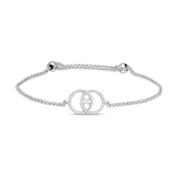 You Me Us 1/3 CT. T.w. Diamond Intertwined Double Circle Bolo Bracelet in 10K White Gold – 9"