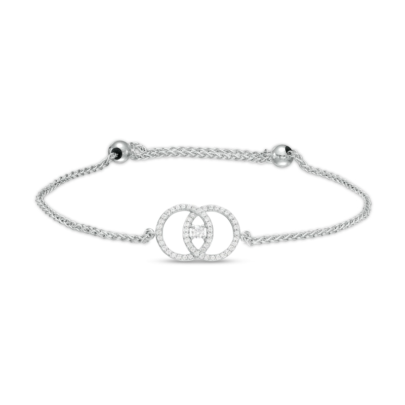 You Me Us 1/3 CT. T.W. Diamond Intertwined Double Circle Bolo Bracelet in 10K White Gold – 9"