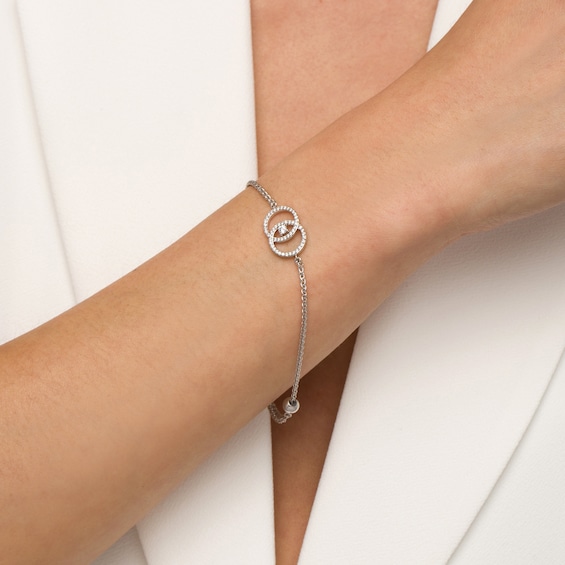 You Me Us 1/3 CT. T.w. Diamond Intertwined Double Circle Bolo Bracelet in 10K White Gold â 9"