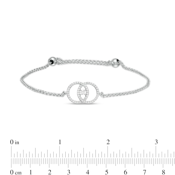 You Me Us 1/3 CT. T.w. Diamond Intertwined Double Circle Bolo Bracelet in 10K White Gold â 9"