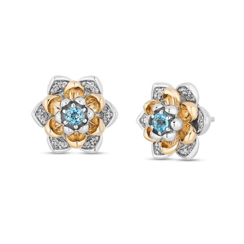 Main Image 1 of Enchanted Disney Jasmine Swiss Blue Topaz and 1/6 CT. T.W. Diamond Stud Earrings in Sterling Silver and 10K Gold