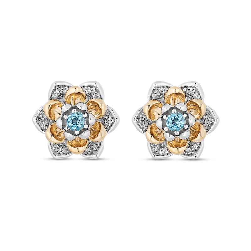 Main Image 2 of Enchanted Disney Jasmine Swiss Blue Topaz and 1/6 CT. T.W. Diamond Stud Earrings in Sterling Silver and 10K Gold