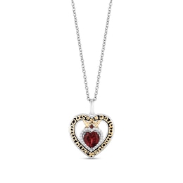 Enchanted Disney Snow White Garnet and 1/15 CT. T.W. Diamond Double Heart Pendant in Sterling Silver and 10K Gold - 19&quot;