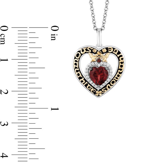 Enchanted Disney Snow White Garnet and 1/15 CT. T.w. Diamond Double Heart Pendant in Sterling Silver and 10K Gold - 19"