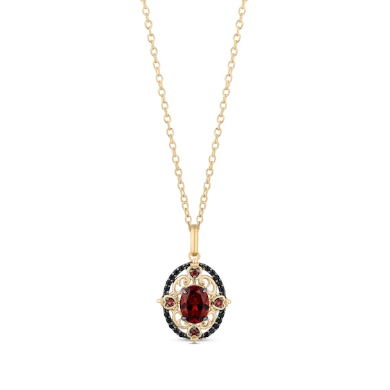 Enchanted Disney Villains Evil Queen Oval Garnet and 1/6 CT. T.w. Black Diamond Ornate Pendant in 10K Gold â 19"