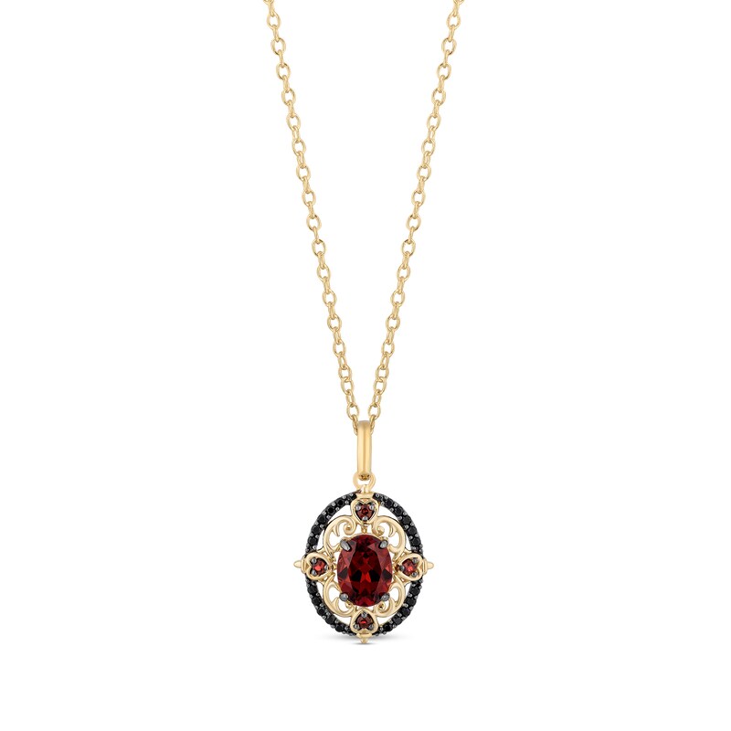Main Image 1 of Enchanted Disney Villains Evil Queen Oval Garnet and 1/6 CT. T.W. Black Diamond Ornate Pendant in 10K Gold – 19"