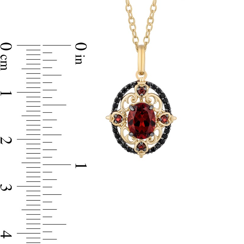 Main Image 3 of Enchanted Disney Villains Evil Queen Oval Garnet and 1/6 CT. T.W. Black Diamond Ornate Pendant in 10K Gold – 19"