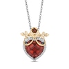 Thumbnail Image 1 of Enchanted Disney Snow White Garnet and 1/10 CT. T.W. Diamond Bow Overlay Heart Pendant in Sterling Silver and 10K Gold