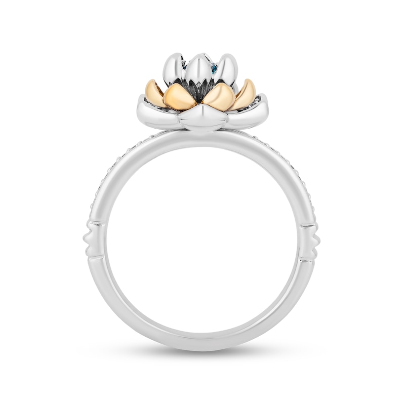 Main Image 3 of Enchanted Disney Jasmine 3.0mm Swiss Blue Topaz and 1/6 CT. T.W. Diamond Flower Ring in Sterling Silver and 10K Gold