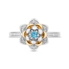 Thumbnail Image 4 of Enchanted Disney Jasmine 3.0mm Swiss Blue Topaz and 1/6 CT. T.W. Diamond Flower Ring in Sterling Silver and 10K Gold