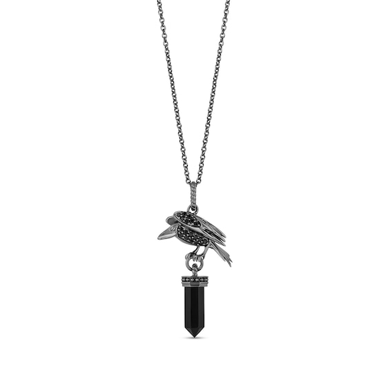 Enchanted Disney Villains Maleficent Obelisk Onyx and 1/8 CT. T.w. Black Diamond Raven Pendant in Black Sterling Silver