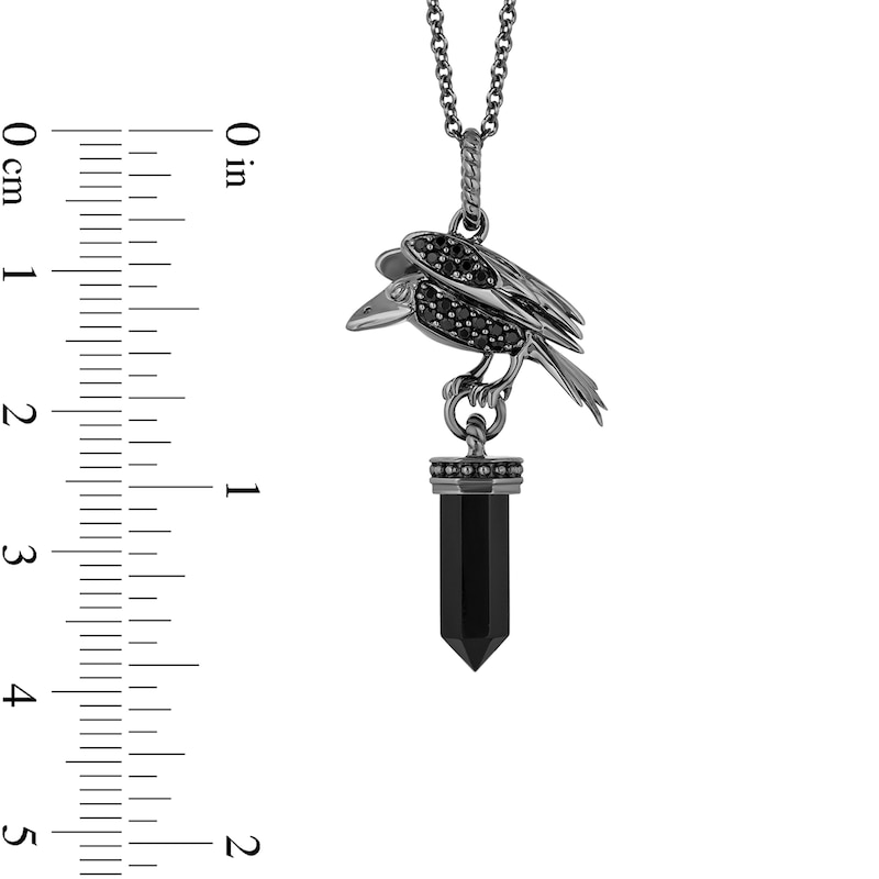 Enchanted Disney Villains Maleficent Obelisk Onyx and 1/8 CT. T.W. Black Diamond Raven Pendant in Black Sterling Silver