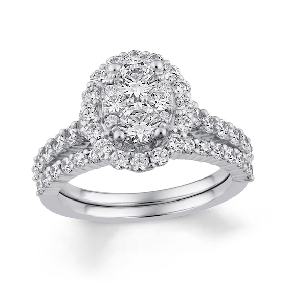 2 CT. T.w. Oval-Shaped Multi-Diamond Frame Bridal Set in 14K White Gold