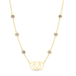 3.0mm Iolite Six Stone Station and Third Eye Chakra Symbol Necklace in Sterling Silver with 18K Gold Plate – 20"