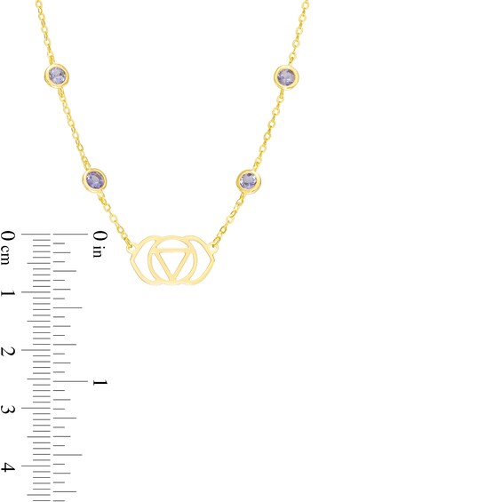 3.0mm Iolite Six Stone Station and Third Eye Chakra Symbol Necklace in Sterling Silver with 18K Gold Plate â 20"