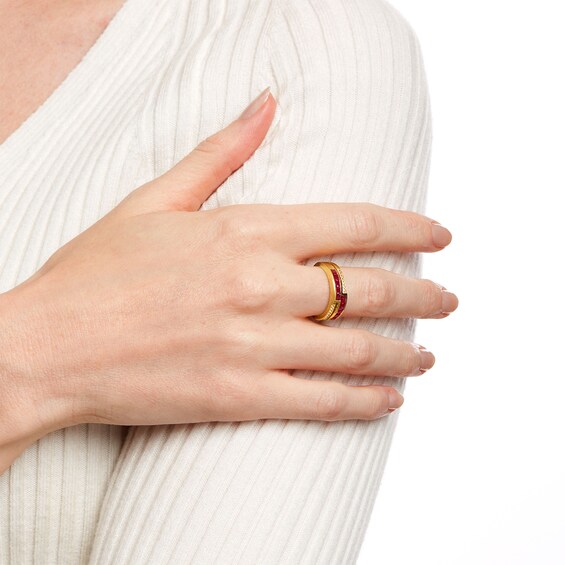 Princess-Cut Lab-Created Ruby and White Lab-Created Sapphire Double Row Band Ring in Sterling Silver with 14K Gold Plate